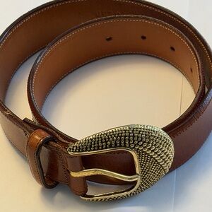 Zele Tan Leather Belt with Textured Gold Buckle